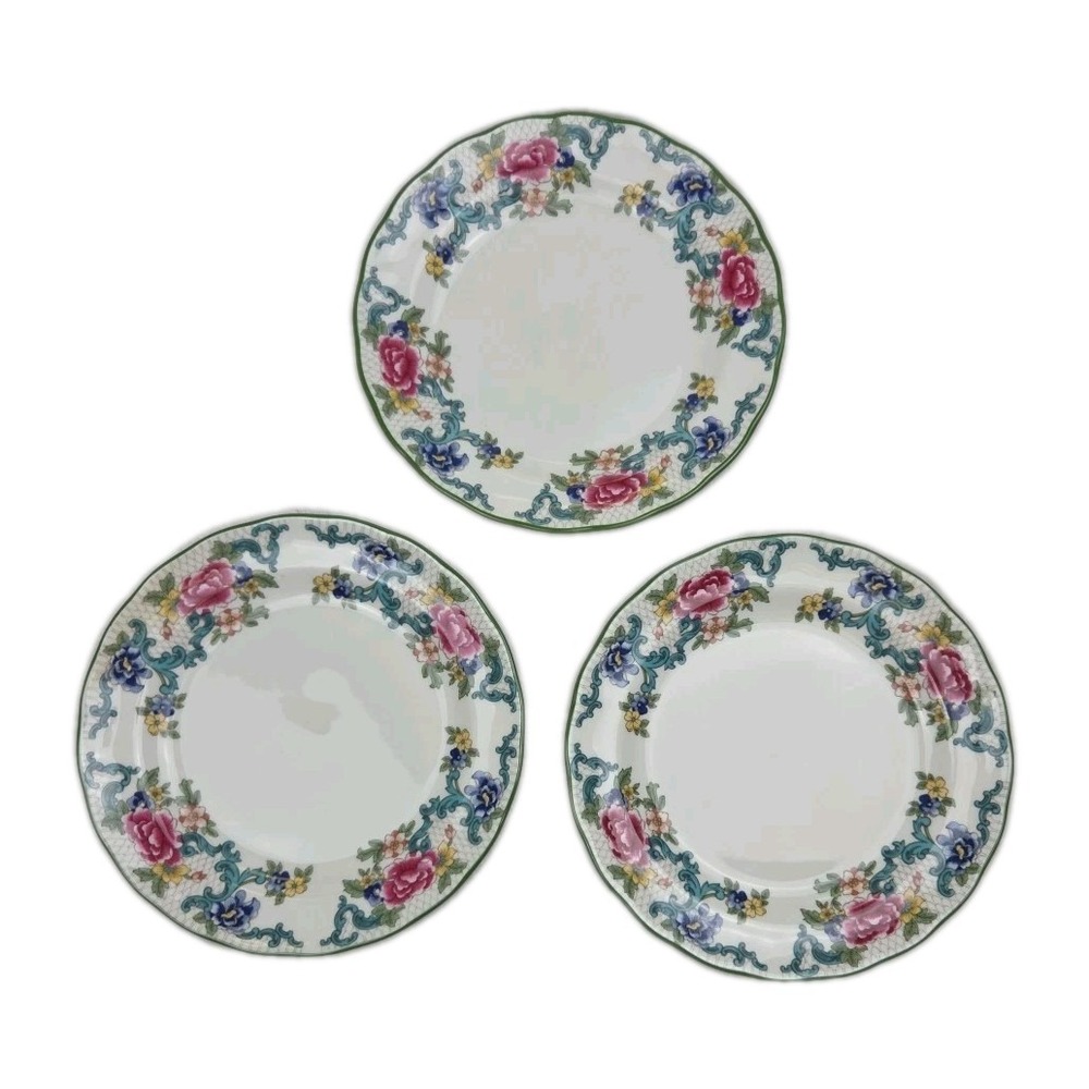 3 Royal Doulton‎ Floradora Green Bread Butter Plates Floral Scalloped England